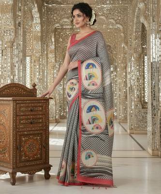 red crepe art silk blend digital printed ethnic festive saree 4