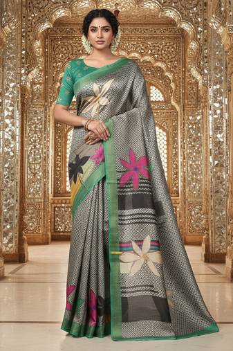 green color crepe art silk fabric designer digital printed ethnic festive saree