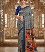 blue color crepe art silk fabric designer digital printed ethnic festive saree