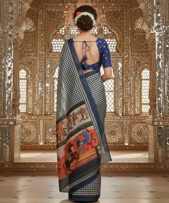 blue crepe art silk blend digital printed ethnic festive saree 2