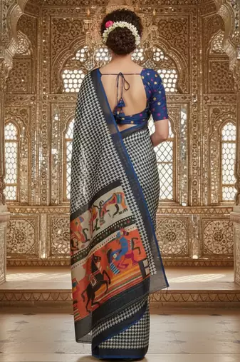 blue crepe art silk blend digital printed ethnic festive saree