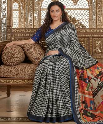 blue crepe art silk blend digital printed ethnic festive saree 3