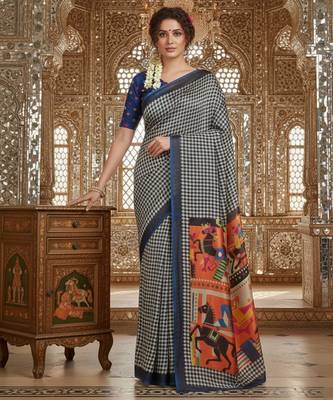 blue crepe art silk blend digital printed ethnic festive saree 4