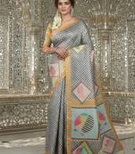 mustard color crepe art silk fabric designer digital printed ethnic festive saree