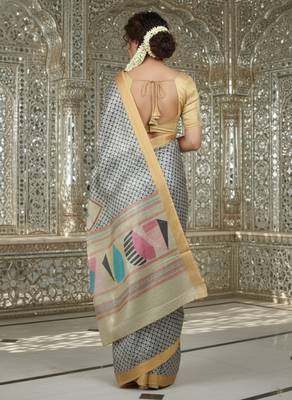 mustard crepe art silk blend digital printed ethnic festive saree 2