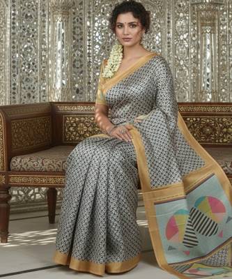 mustard crepe art silk blend digital printed ethnic festive saree 3