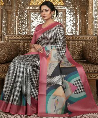 pink crepe art silk blend digital printed ethnic festive saree 3