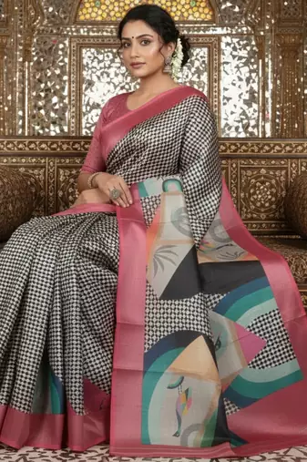pink crepe art silk blend digital printed ethnic festive saree