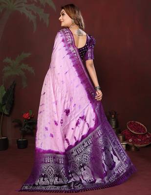 D purple zari weaving work satin silk saree with blouse 3