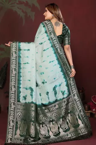 Green zari weaving work satin silk saree with blouse