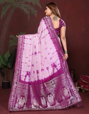 Purple zari weaving work satin silk saree with blouse 3