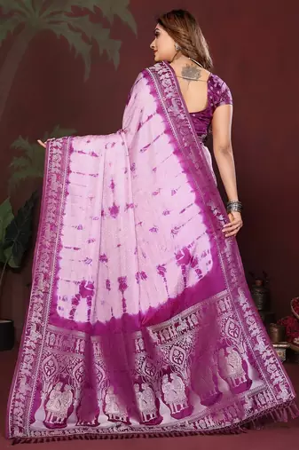 Purple zari weaving work satin silk saree with blouse