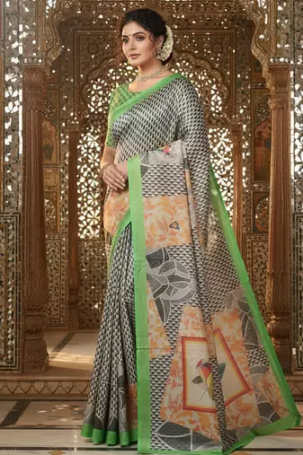 green color crepe art silk fabric designer digital printed ethnic festive saree
