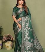 D green zari butta work satin silk saree with blouse
