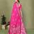 Pink zari butta work satin silk saree with blouse