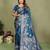 Teal blue zari butta work satin silk saree with blouse