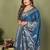Teal blue zari butta work satin silk saree with blouse
