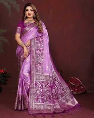 Purple zari butta work satin silk saree with blouse 1