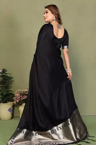 Black zari weaving work satin silk saree with blouse