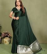 D green zari weaving work satin silk saree with blouse