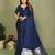Navy zari weaving work satin silk saree with blouse