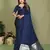 Navy zari weaving work satin silk saree with blouse