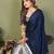 Navy zari weaving work satin silk saree with blouse