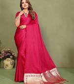 Pink zari weaving work satin silk saree with blouse