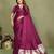 Purple zari weaving work satin silk saree with blouse