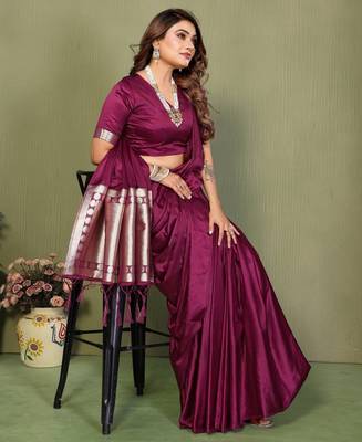 Purple zari weaving work satin silk saree with blouse 2