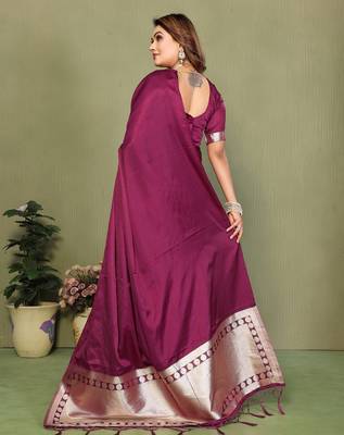 Purple zari weaving work satin silk saree with blouse 3