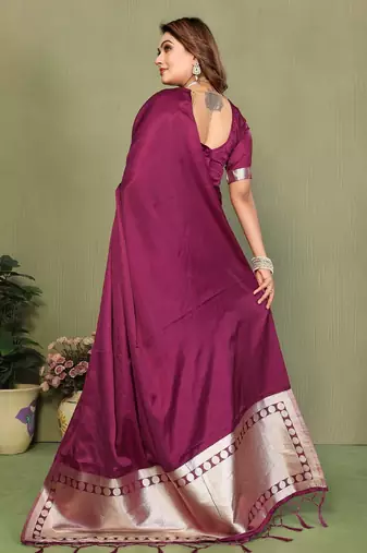 Purple zari weaving work satin silk saree with blouse