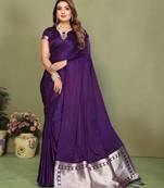 Violet zari weaving work satin silk saree with blouse