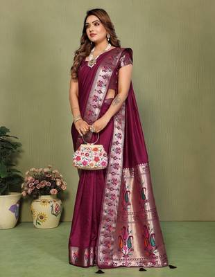 Maroon paithani gala silk saree with blouse 1