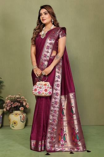 Maroon paithani gala silk saree with blouse