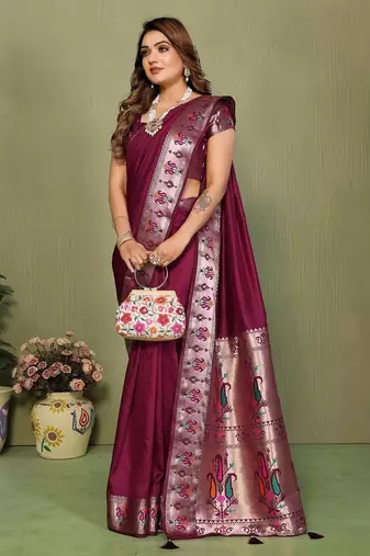 Maroon paithani gala silk saree with blouse