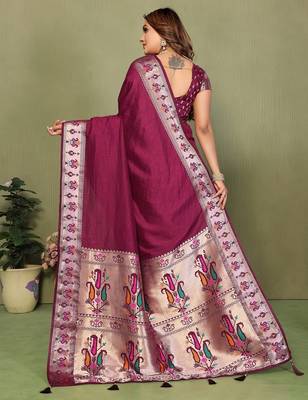 Maroon paithani gala silk saree with blouse 3