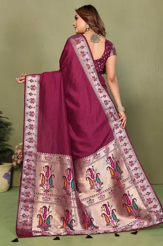 Maroon paithani gala silk saree with blouse