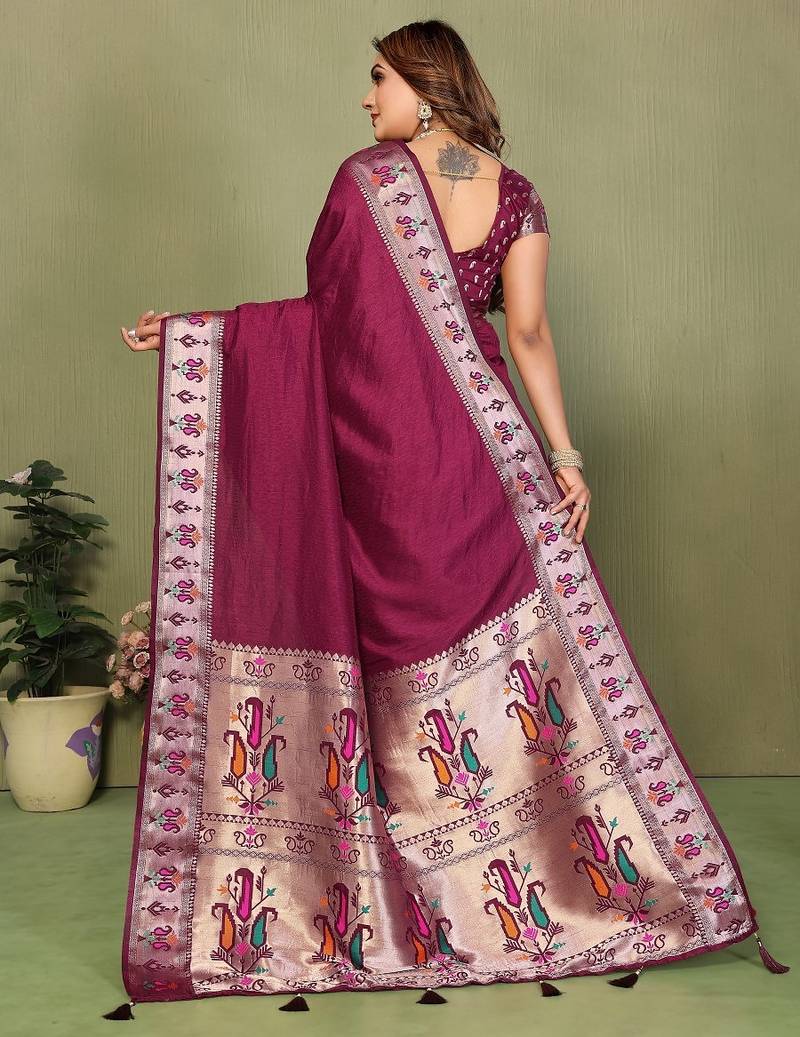 Maroon paithani gala silk saree with blouse