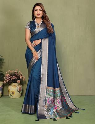 Navy paithani gala silk saree with blouse 1