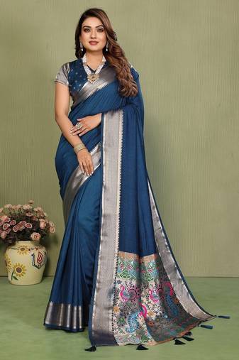 Navy paithani gala silk saree with blouse