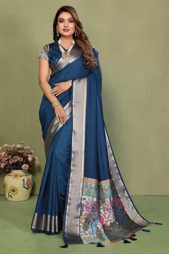 Navy paithani gala silk saree with blouse