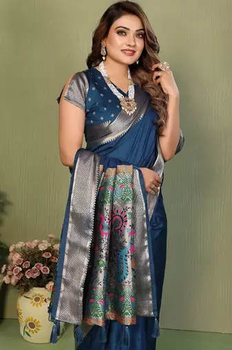 Navy paithani gala silk saree with blouse