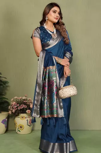 Navy paithani gala silk saree with blouse