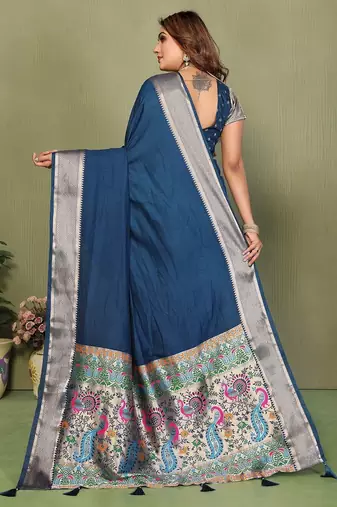 Navy paithani gala silk saree with blouse