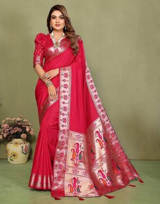Red paithani gala silk saree with blouse 1