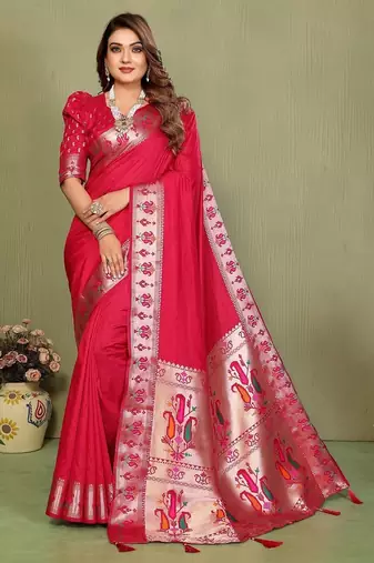 Red paithani gala silk saree with blouse