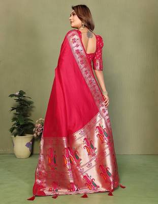 Red paithani gala silk saree with blouse 3