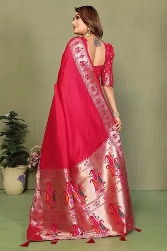 Red paithani gala silk saree with blouse