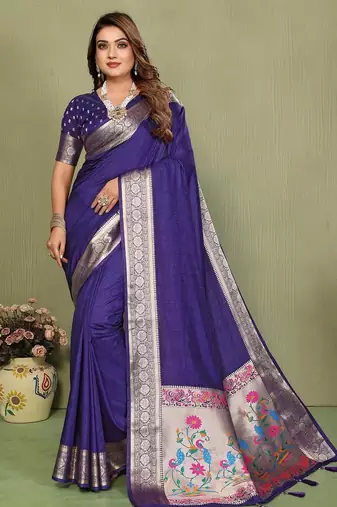 Violet paithani gala silk saree with blouse